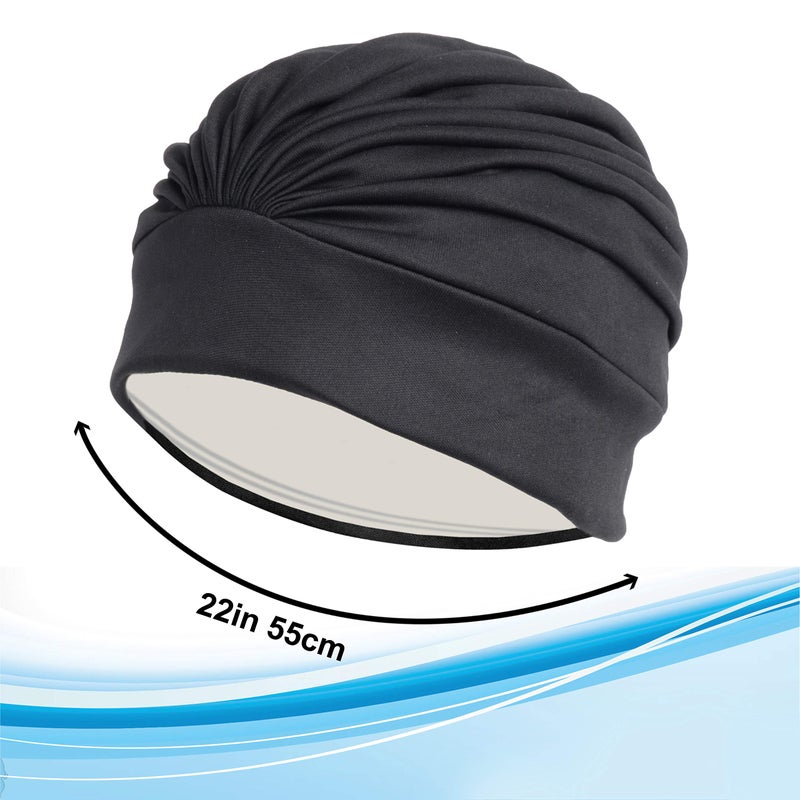 Beemo Swim Caps for Women Swimming Turban Polyester Latex Lined Pleated for Ladies - White - Image 4